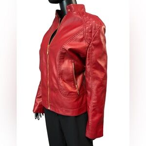 Women's Red faux Leather motorcycle Jacket